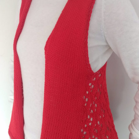 Festival Red Asymmetric Vest with Lace Sidebar - Sheep Knits